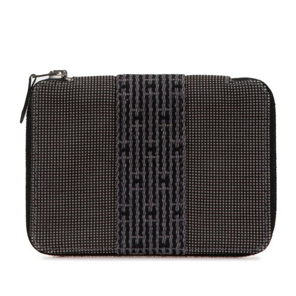 Hermes Air Line Purse PM Round Bi-fold Wallet Grey Canvas Men's HERMES - Picture 1 of 6